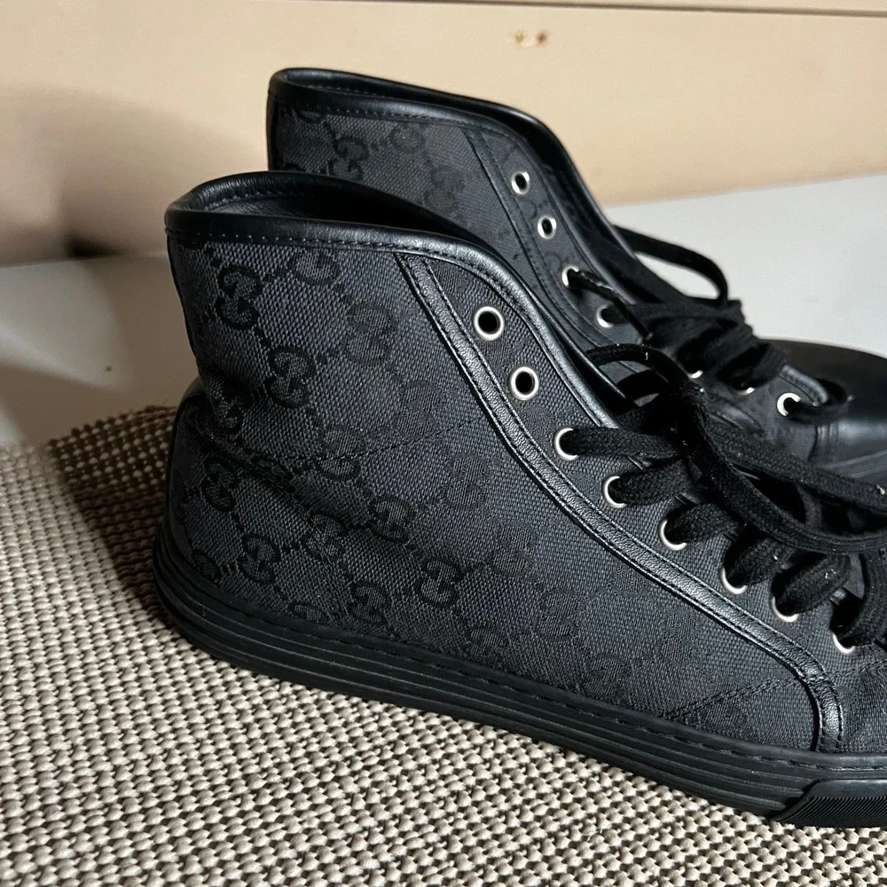 Gucci Mens Black GG Monogram High Top Sneakers 426188 Size 8 Made in Italy